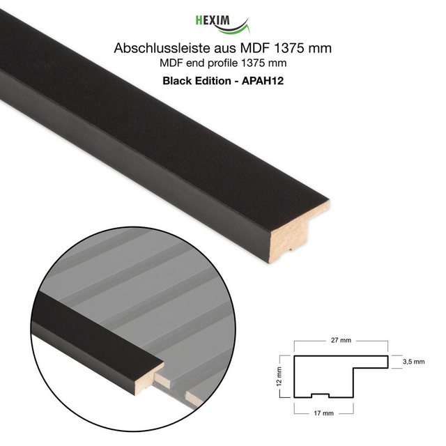Bild von Hexim Wanddekoobjekt APAH12 (Akustikpaneele Abschlussleiste 137,5x2,7cm - flexible Lamellenwand Holz MDF Wandpanelee Lamellenverkleidung Wandverkleidung Innendekoration schalldämmend (1 Abschlussleiste Black Edition - APAH12)
