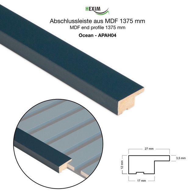 Bild von Hexim Wanddekoobjekt APAH04 (Abschlussleiste 137,5x2,7cm passend für unsere Akustikpaneele - flexible Lamellenwand Holz MDF Wandpanelee Lamellenverkleidung Wandverkleidung (1 Abschlussleiste Ocean - APAH04)