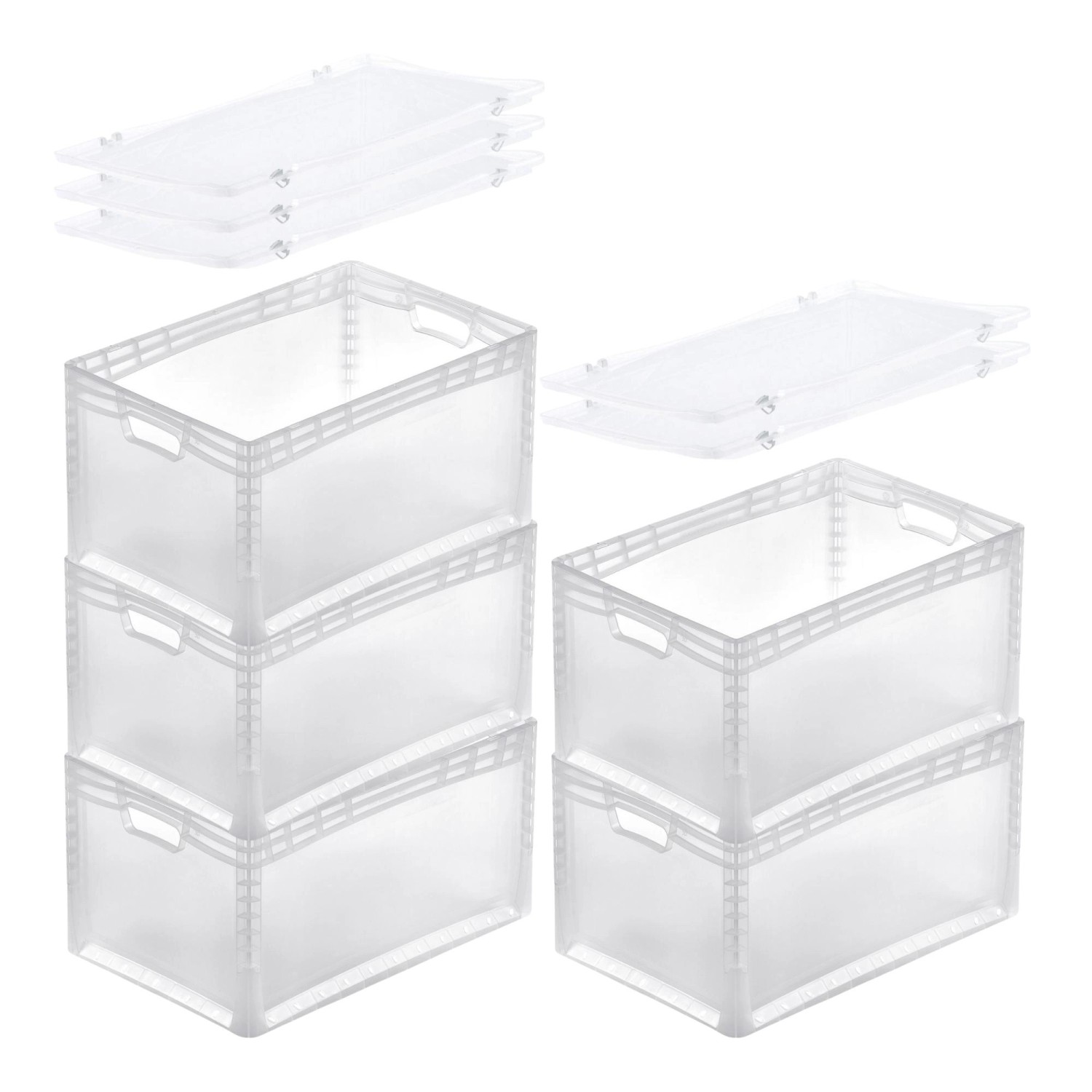 Bild von PROREGAL SuperSparSet 5x Transparenter Eurobehälter LightLine mit Offenem Griff und Scharnierdeckel  HxBxT 32 x 40 x 60 cm 66 Liter Eurobox