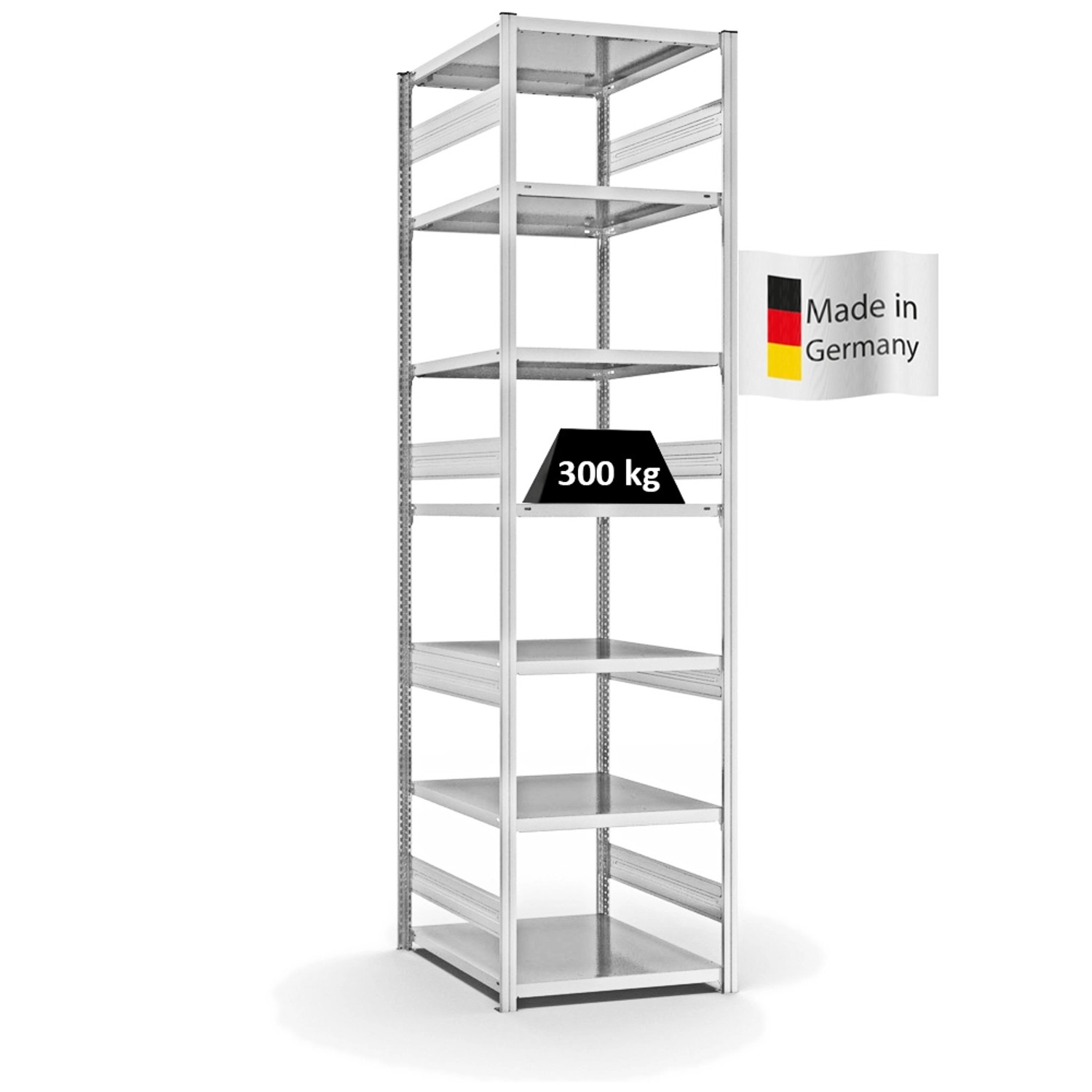 Bild von PROREGAL Fachbodenregal Stecksystem T-Profil Heavy-Duty Grundregal HxBxT 300 x 75 x 80 cm 7 Ebenen Fachlast 330 kg Beidseitig Nutzbar Lichtgrau