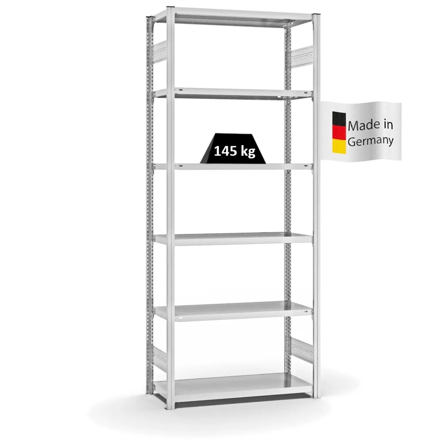 Bild von PROREGAL Fachbodenregal Stecksystem T-Profil Light-Duty Grundregal HxBxT 250 x 100 x 40 cm 6 Ebenen Fachlast 145 kg Beidseitig Nutzbar Lichtgrau
