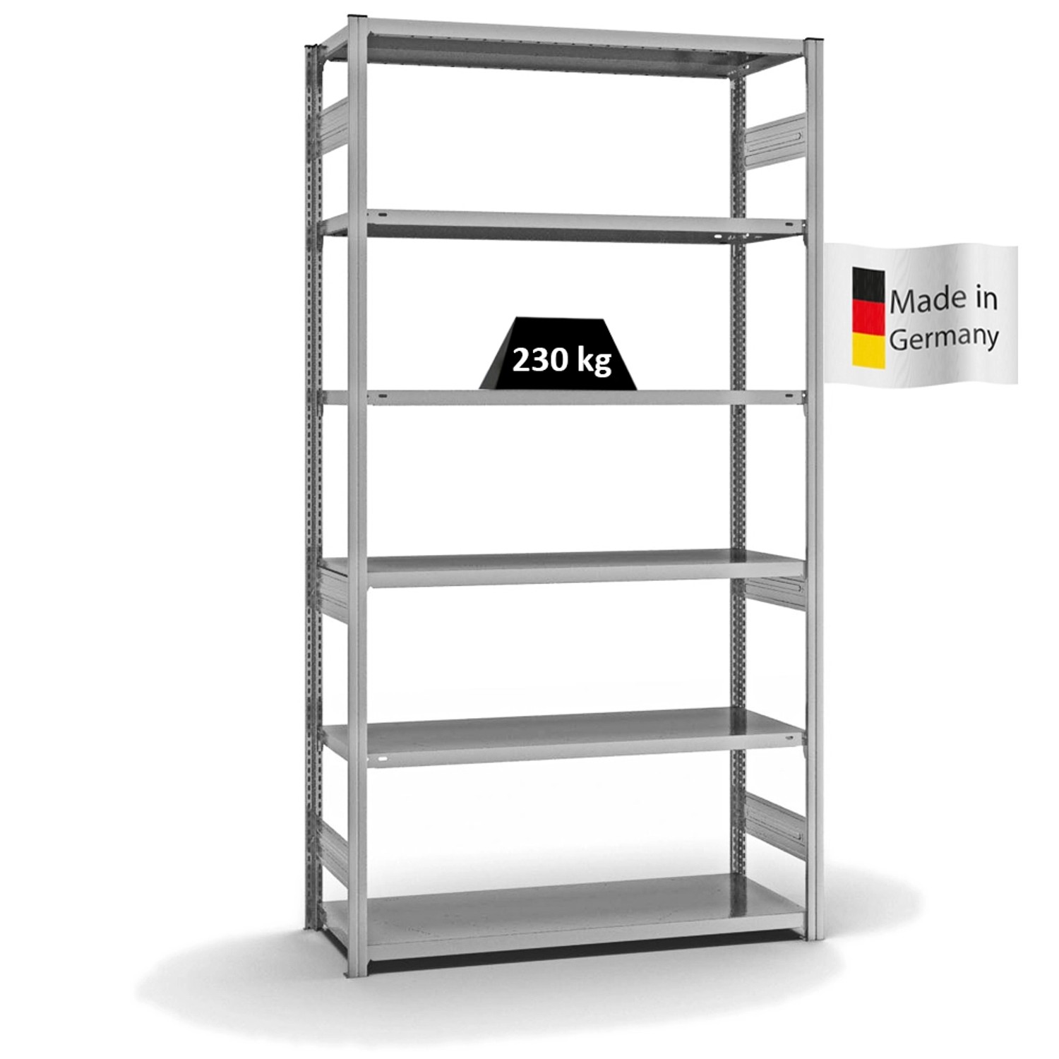 Bild von PROREGAL Fachbodenregal Stecksystem T-Profil Medium-Duty Grundregal HxBxT 250 x 130 x 50 cm 6 Ebenen Fachlast 230 kg Beidseitig Nutzbar Verzinkt