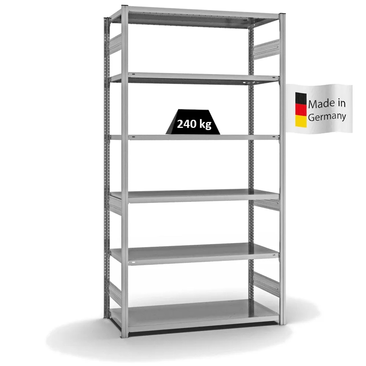 Bild von PROREGAL Fachbodenregal Stecksystem T-Profil Medium-Duty Grundregal HxBxT 250 x 130 x 60 cm 6 Ebenen Fachlast 240 kg Beidseitig Nutzbar Verzinkt