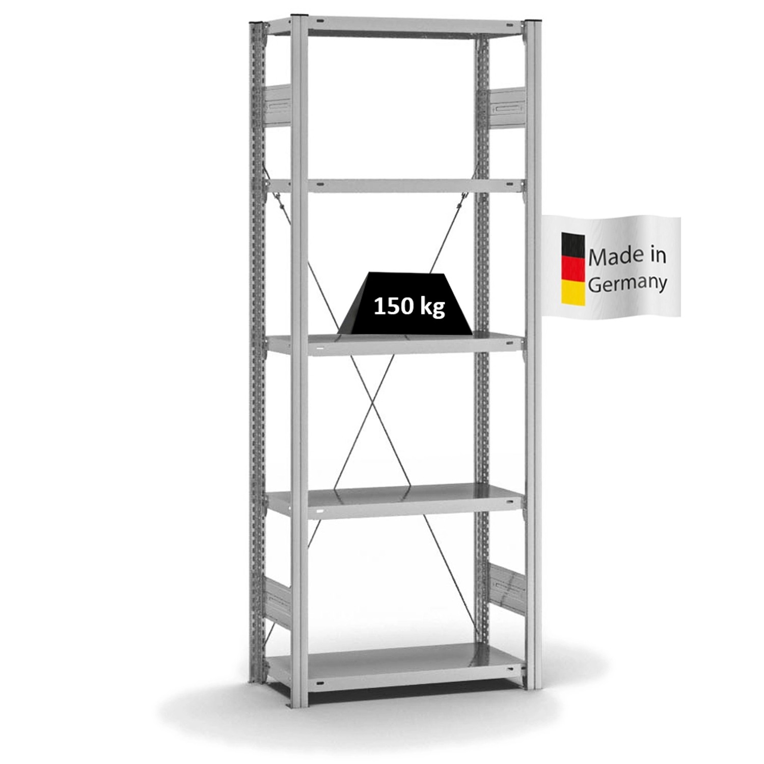 Bild von PROREGAL Fachbodenregal Stecksystem T-Profil Light-Duty Grundregal HxBxT 200 x 75 x 30 cm 5 Ebenen Fachlast 150 kg Einseitig Nutzbar Verzinkt