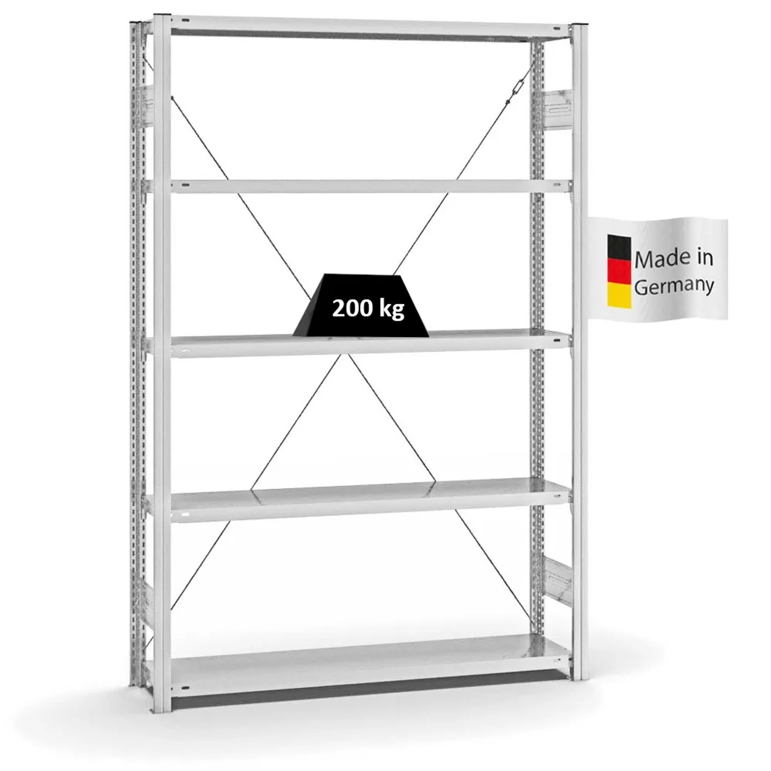 Bild von PROREGAL Fachbodenregal Stecksystem T-Profil Medium-Duty Grundregal HxBxT 200 x 130 x 30 cm 5 Ebenen Fachlast 200 kg Einseitig Nutzbar Lichtgrau