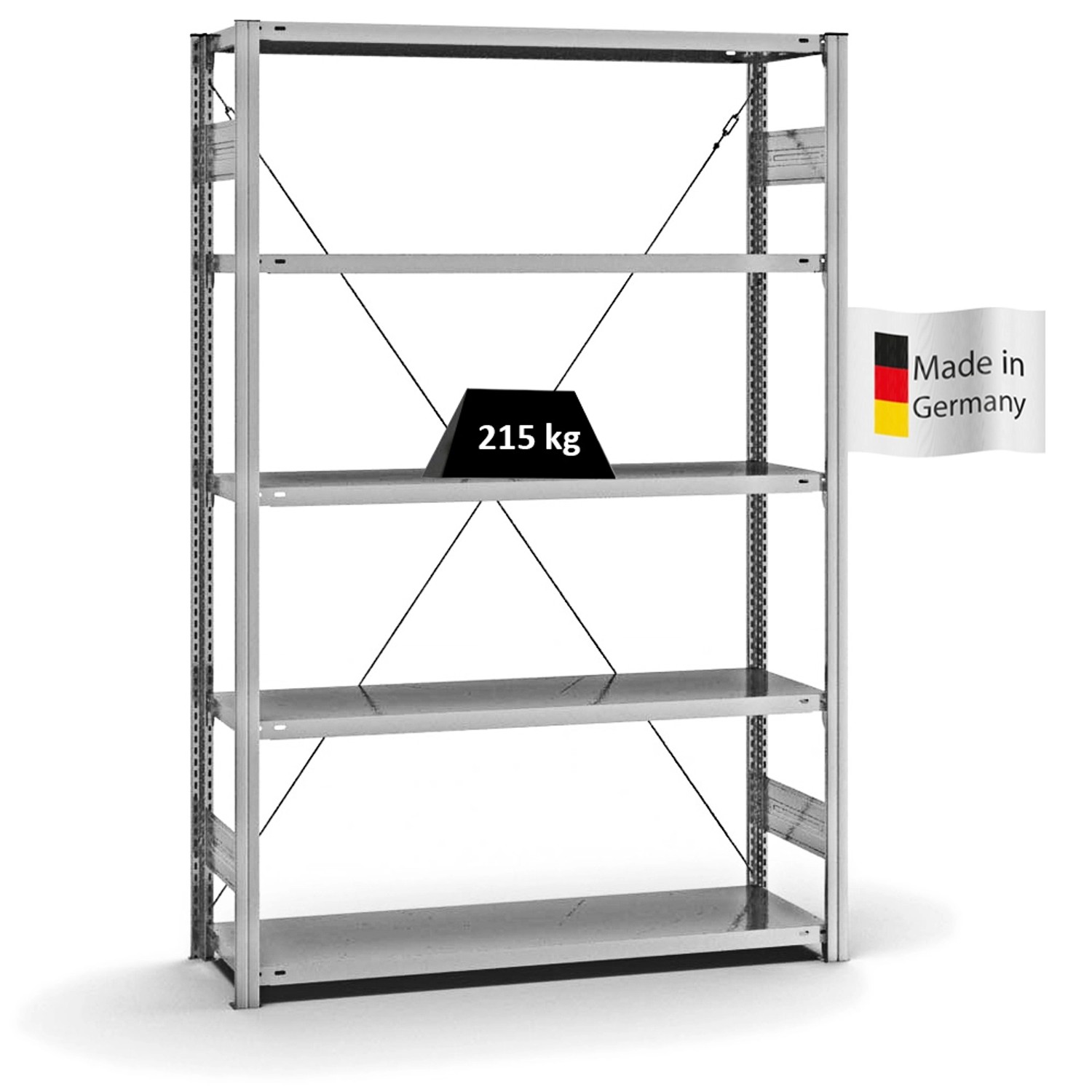 Bild von PROREGAL Fachbodenregal Stecksystem T-Profil Medium-Duty Grundregal HxBxT 200 x 130 x 40 cm 5 Ebenen Fachlast 215 kg Einseitig Nutzbar Verzinkt