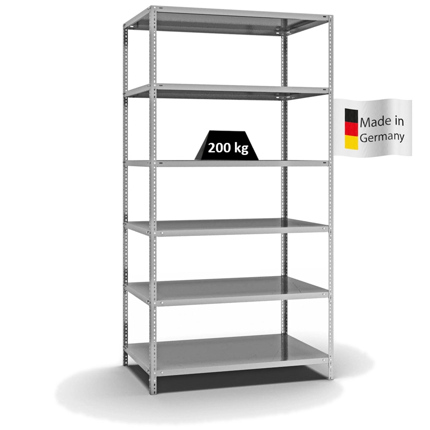 Bild von PROREGAL Fachbodenregal Schraubsystem Medium-Duty Grundregal HxBxT 250 x 130 x 80 cm 6 Ebenen Fachlast 200 kg Beidseitig Nutzbar Verzinkt