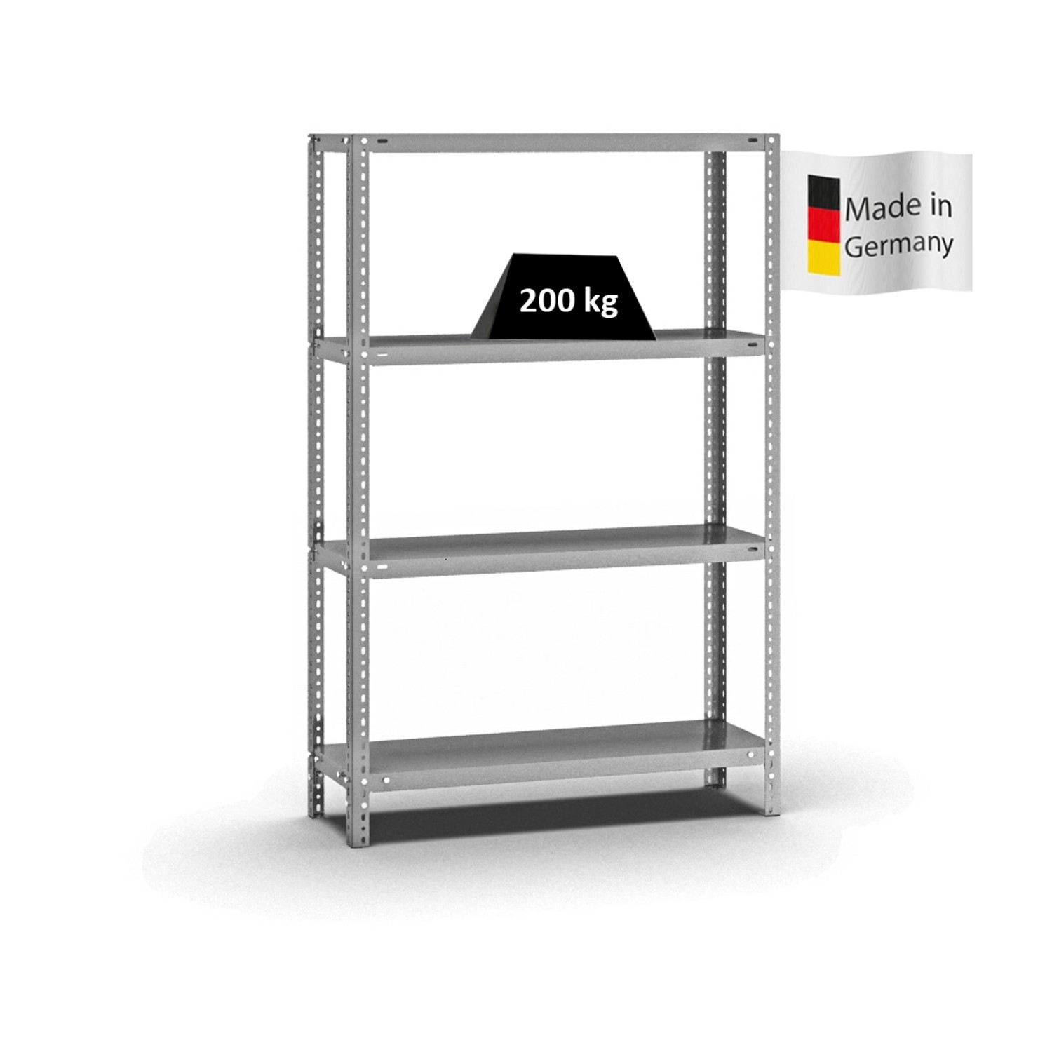 Bild von PROREGAL Fachbodenregal Schraubsystem Medium-Duty Grundregal HxBxT 150 x 100 x 30 cm 4 Ebenen Fachlast 200 kg Beidseitig Nutzbar Verzinkt