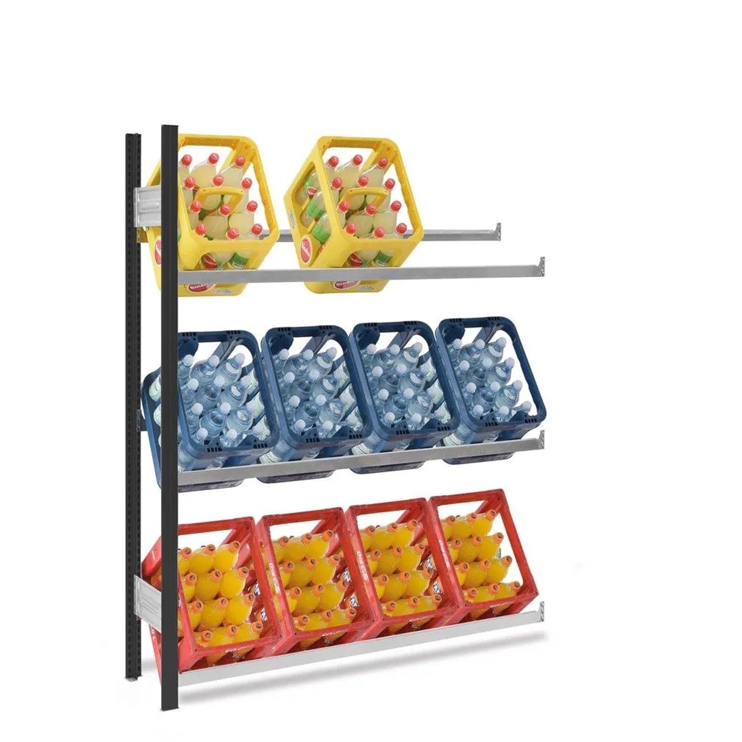 Bild von PROREGAL Getränkekistenregal Stecksystem T-Profil Anbauregal HxBxT 175 x 150 x 30 cm Fachlast 150 kg 3 Ebenen für 12 Getränkekisten Anthrazit/Verzinkt