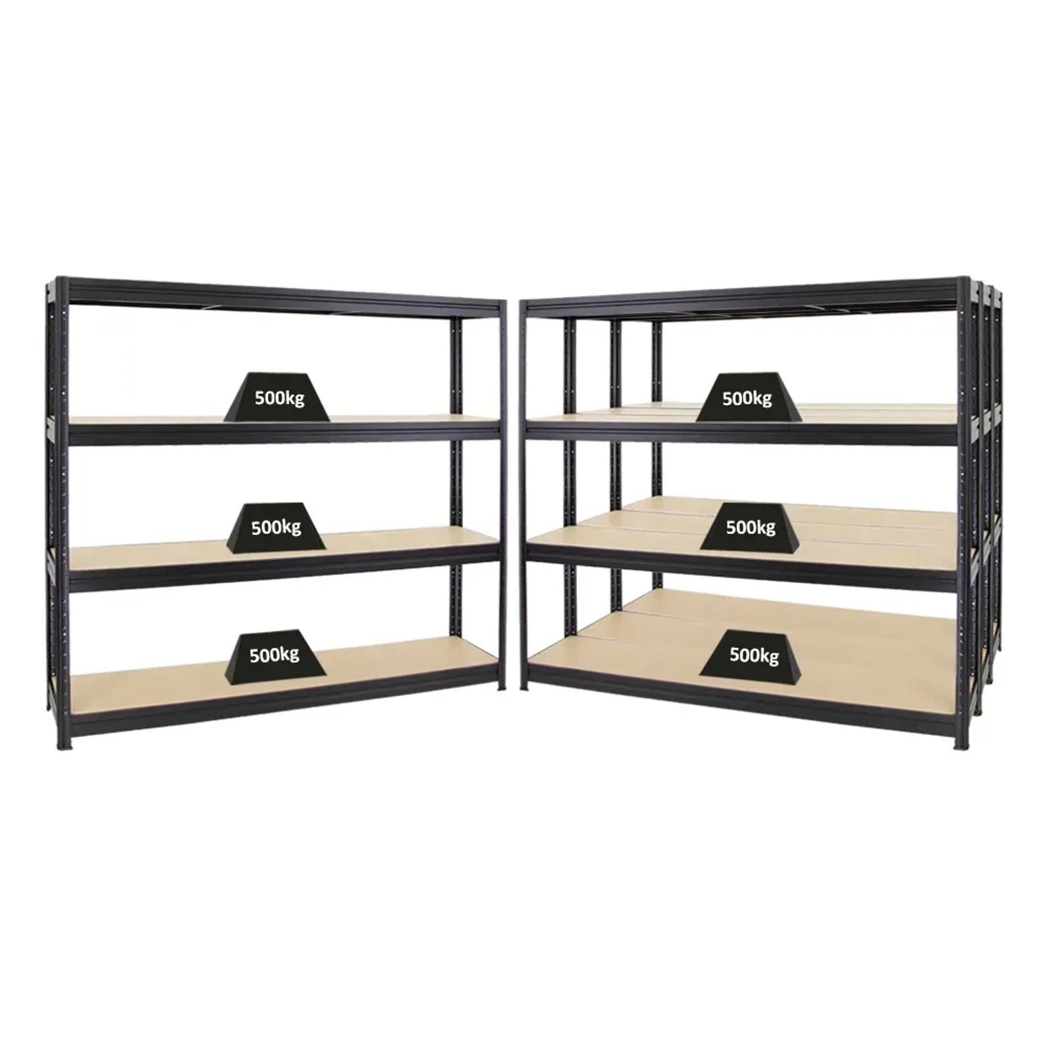 Bild von PROREGAL Mega Deal 4er-Sparset Profi-Schwerlastregal Dino HxBxT 180x200x45cm Fachlast 500kg Schwarz, Kellerregal, Steckregal, Garagenregal, Lagerregal