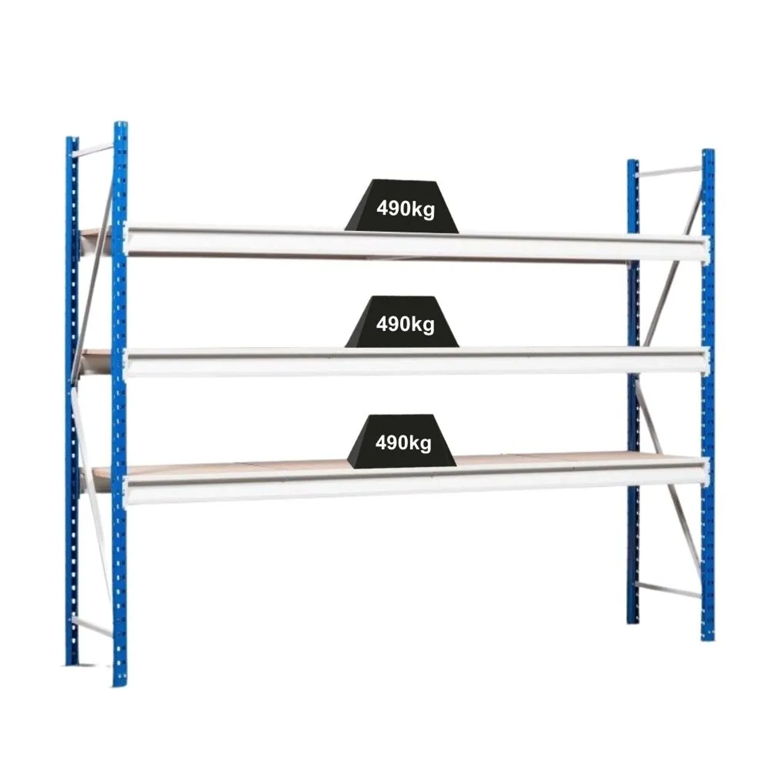 Bild von PROREGAL Weitspannregal Maximus Pro Grundregal HxBxT 200 x 260 x 100 cm 4 Ebenen Spanplatten Fachboden Fachlast 490 kg Lichtblau & Lichtgrau