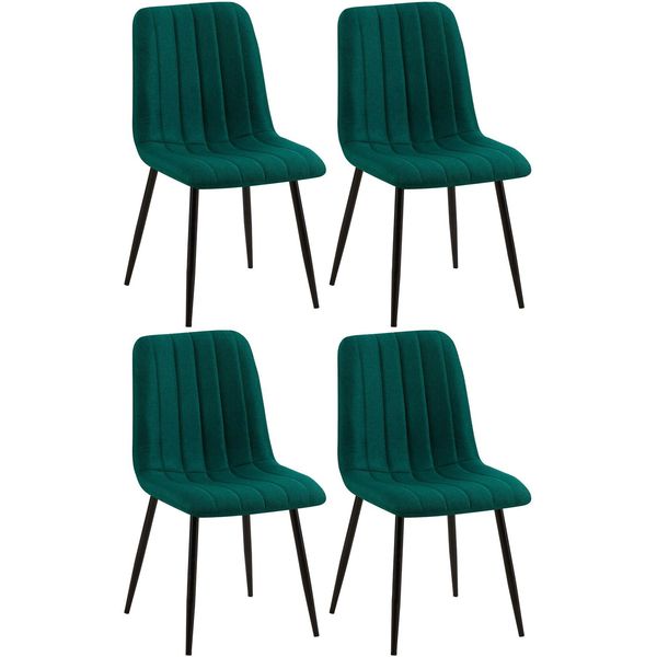 Bild von CLP 4er Set Stühle Dijon I Samt I Stoff I Mit Ziernähten I Mit Lehne, Farbe:dunkelgrün, Material:Stoff