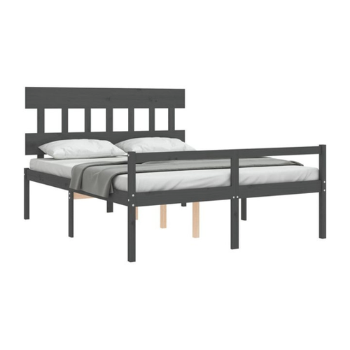 Bild von furnicato Bett Seniorenbett mit Kopfteil Grau Kingsize Massivholz