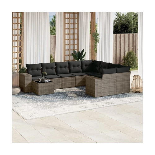 Bild von furnicato Garten-Essgruppe 10-tlg. Garten-Sofagarnitur mit Kissen Grau Poly Rattan