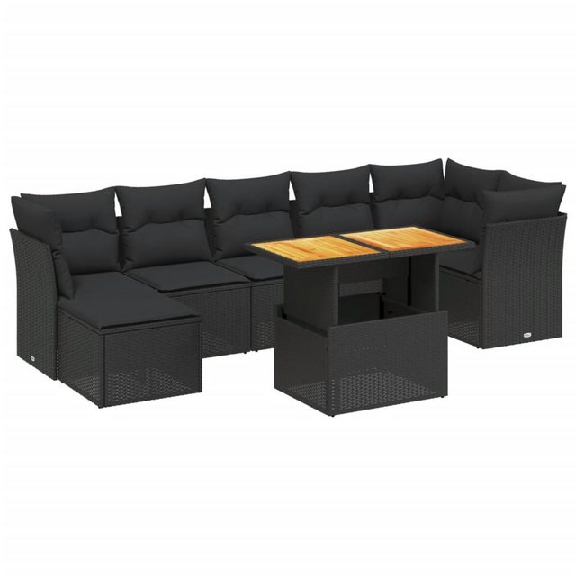 Bild von furnicato Garten-Essgruppe 8-tlg. Garten-Sofagarnitur mit Kissen Schwarz Poly Rattan, (1-tlg)