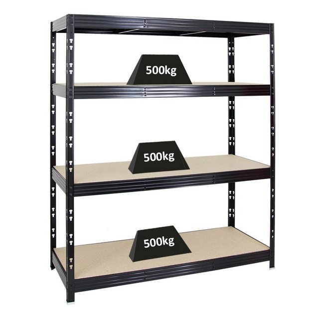 Bild von PROREGAL Profi Schwerlastregal Rhino HxBxT 180 x 160 x 60 cm 4 Spanplatten-Ebenen 8mm Fachlast 500 kg Schwarz
