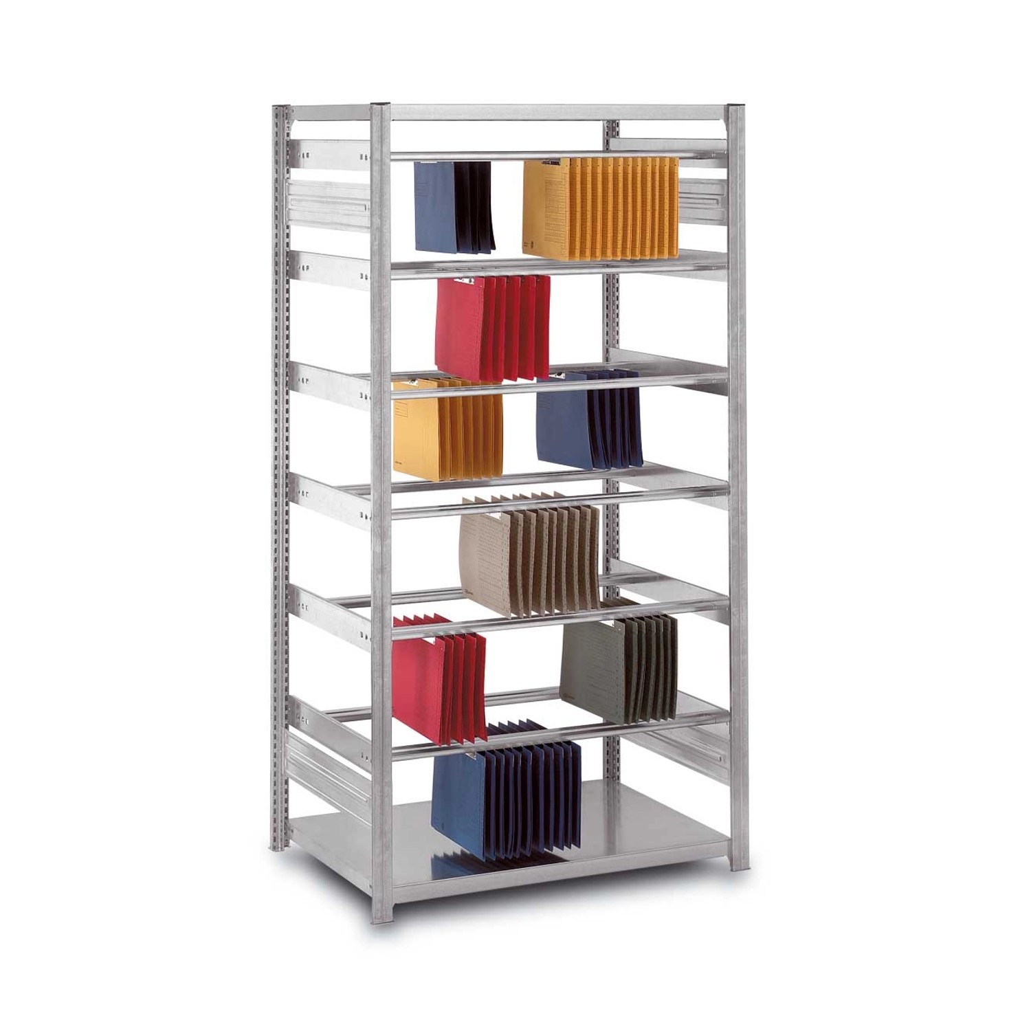 Bild von PROREGAL Pendelhefterregal Doppelseitig Stecksystem T-Profil HxBxT 200 x 100 x 80 cm 6 Ebenen Fachlast 40 kg Pendelsystem Elba & Leitz Verzinkt
