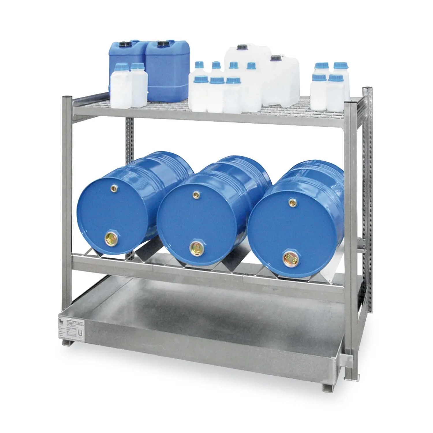 Bild von PROREGAL Fassregal für 3 x 60 Liter Fässer Grundregal HxBxT 115 x 130 x 60 cm 1 Ebene für Fässer & 1 Gitterrost Fachboden Verzinkt