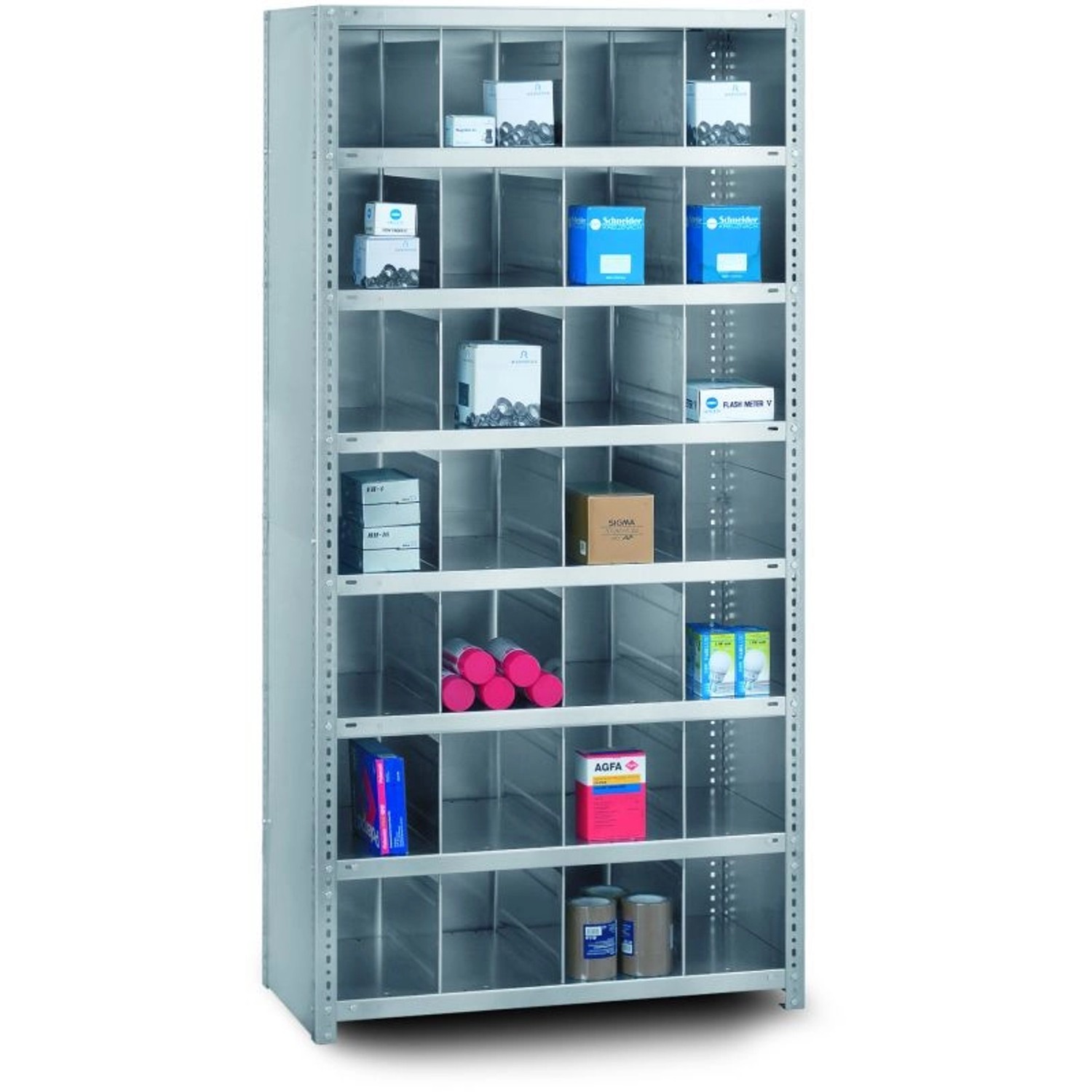 Bild von PROREGAL Kleinteileregale Schraubsystem Grundregal HxBxT 200x100x30 cm 7 Ebenen mit 28 Fächern Fachlast 200 kg Verzinkt