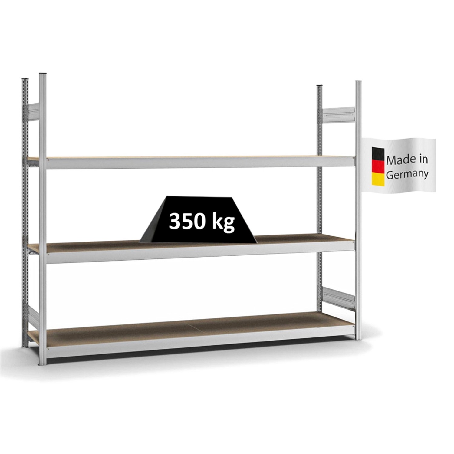 Bild von PROREGAL Weitspannregal Stecksystem T-Profil Grundregal HxBxT 200x250x50 cm 3 Ebenen Spanplatten Fachboden Fachlast 350 kg Verzinkt