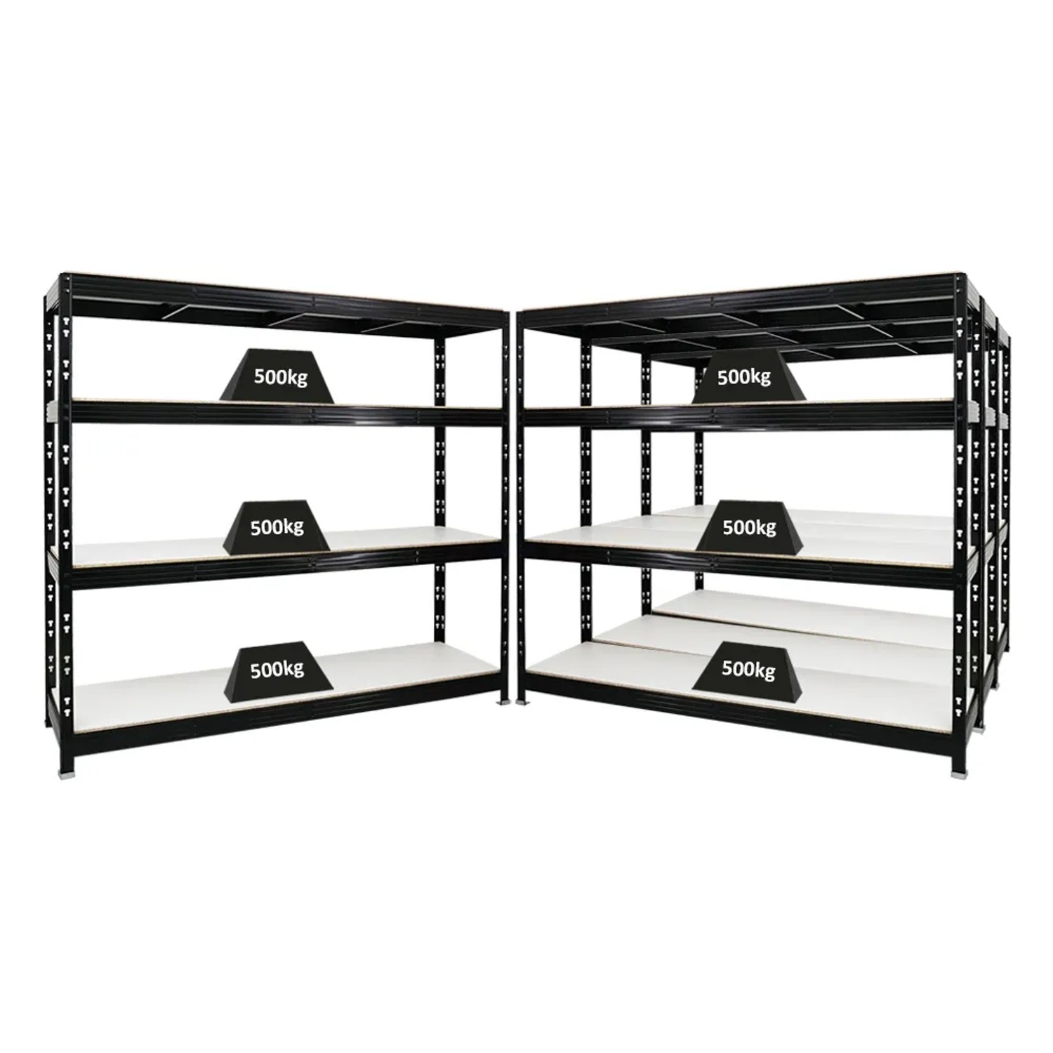 Bild von PROREGAL Mega Deal 4x Profi Schwerlastregal Rhino HxBxT 180 x 200 x 60 cm 4 Melamin-Ebenen 16mm Fachlast 500 kg Schwarz