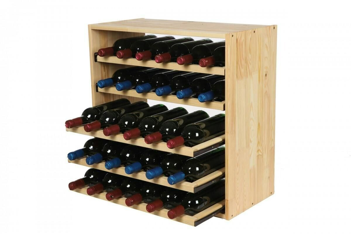 Bild von PROREGAL Modulares Weinregal VINCELLAR MOD | HxBxT 60x60x30cm | Auszug Modul für 30 Flaschen | mit ausziehbaren Ebenen | Massives Kiefernholz | Natur | Weinhalter Weinständer Flaschenregal Holzregal