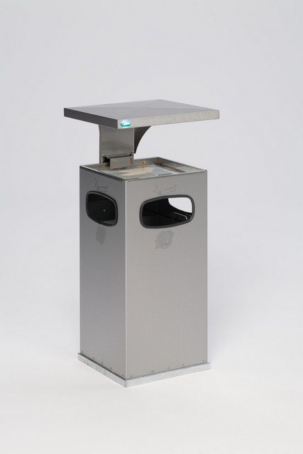 Bild von PROREGAL Kombiascher mit verstärktem Schutzdach + 3 Einwurfklappen | HxBxT 91x39,5x39,5cm | Edelstahl | Mülleimer Aschenbecher Abfalleimer