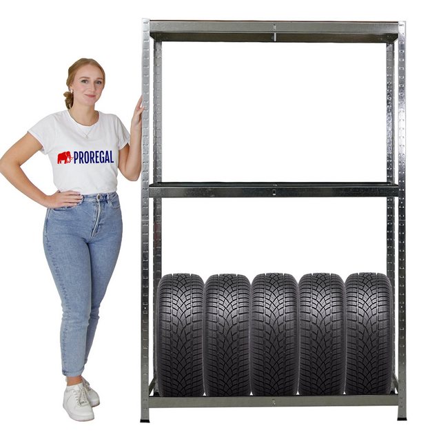 Bild von PROREGAL Reifenregal RAGNAR HxBxT 180 x 120 x 40cm Bis Zu 8 Reifen Auf 2 Ebenen + Ablage 265kg Fachlast Verzinkt
