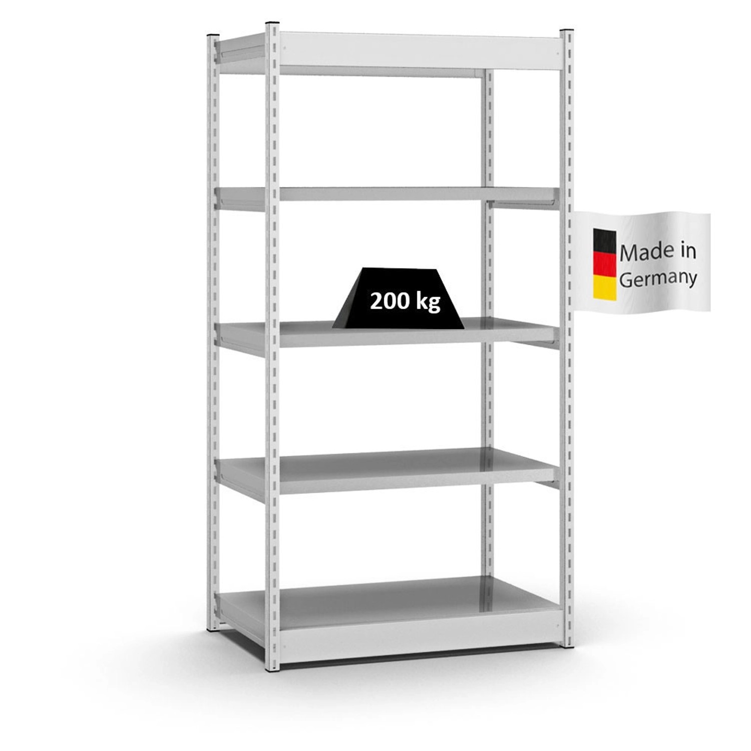 Bild von PROREGAL Fachbodenregal Stecksystem Vierkant-Profil Grundregal HxBxT 200 x 102,5 x 60 cm 5 Ebenen Einseitige Bauart Fachlast 200 kg Lichtgrau