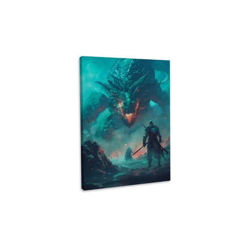 Bild von Hustling Sharks® Drachenbilder auf Leinwand als XXL Wandbild - Der Drache und der Samurai 2