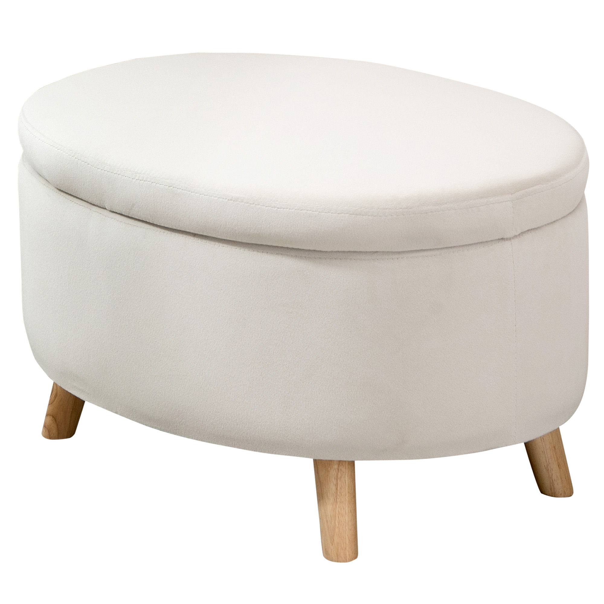 Bild von HOMCOM Sitzbank mit Stauraum, Oval Polsterbank mit Deckel, Bettbank mit Samtoptik, für Flur Schlafzimmer Wohnzimmer, Holzbeine 71 x 51,5 x 42 cm Beige   Aosom