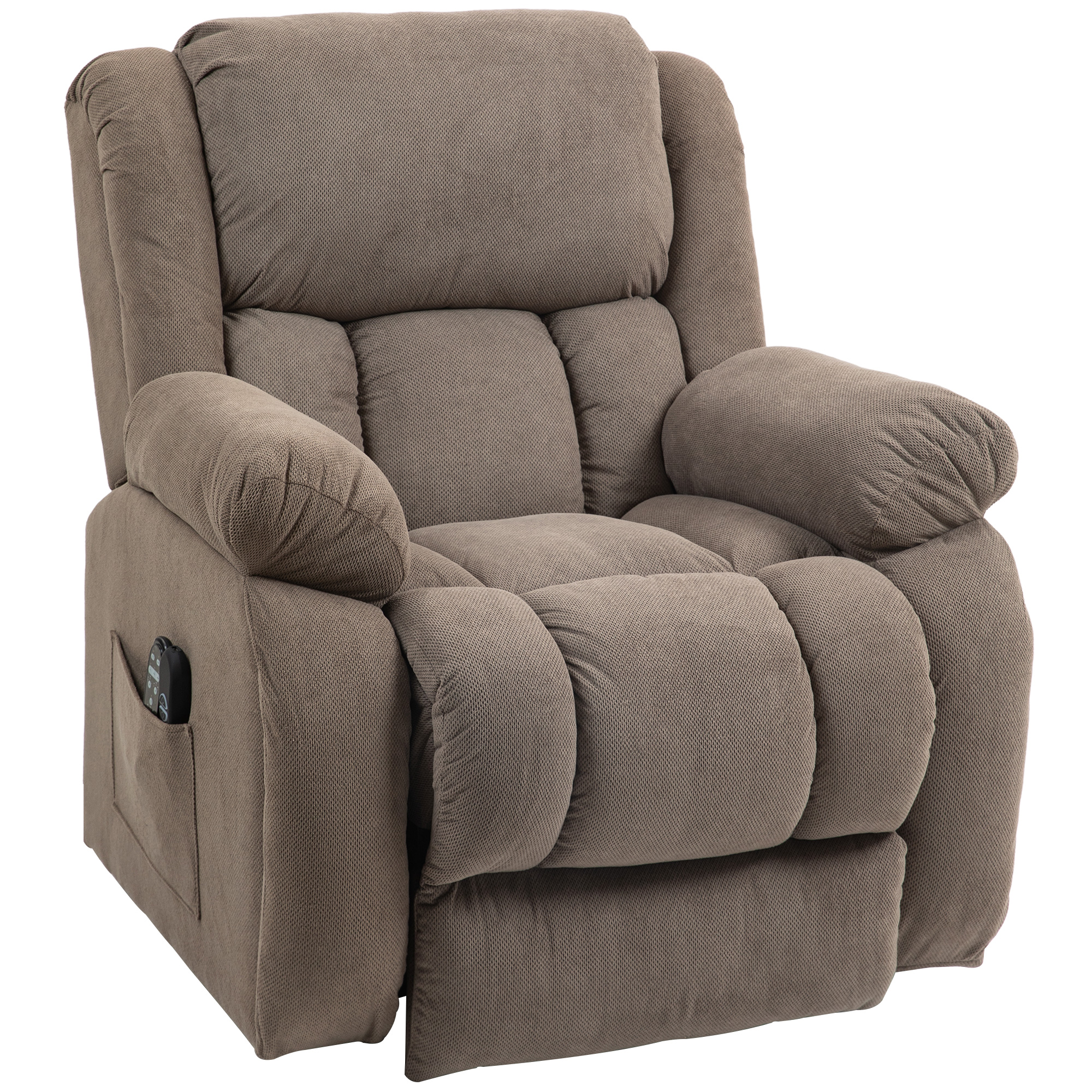 Bild von HOMCOM Fernsehsessel mit Aufstehhilfe Elektrisch Relaxsessel mit Liegefunktion, Massagefunktion, TV-Sessel mit Heizfunktion, Taschenfederkern, Fernbedienung und Seitentasche, Hellbraun   Aosom