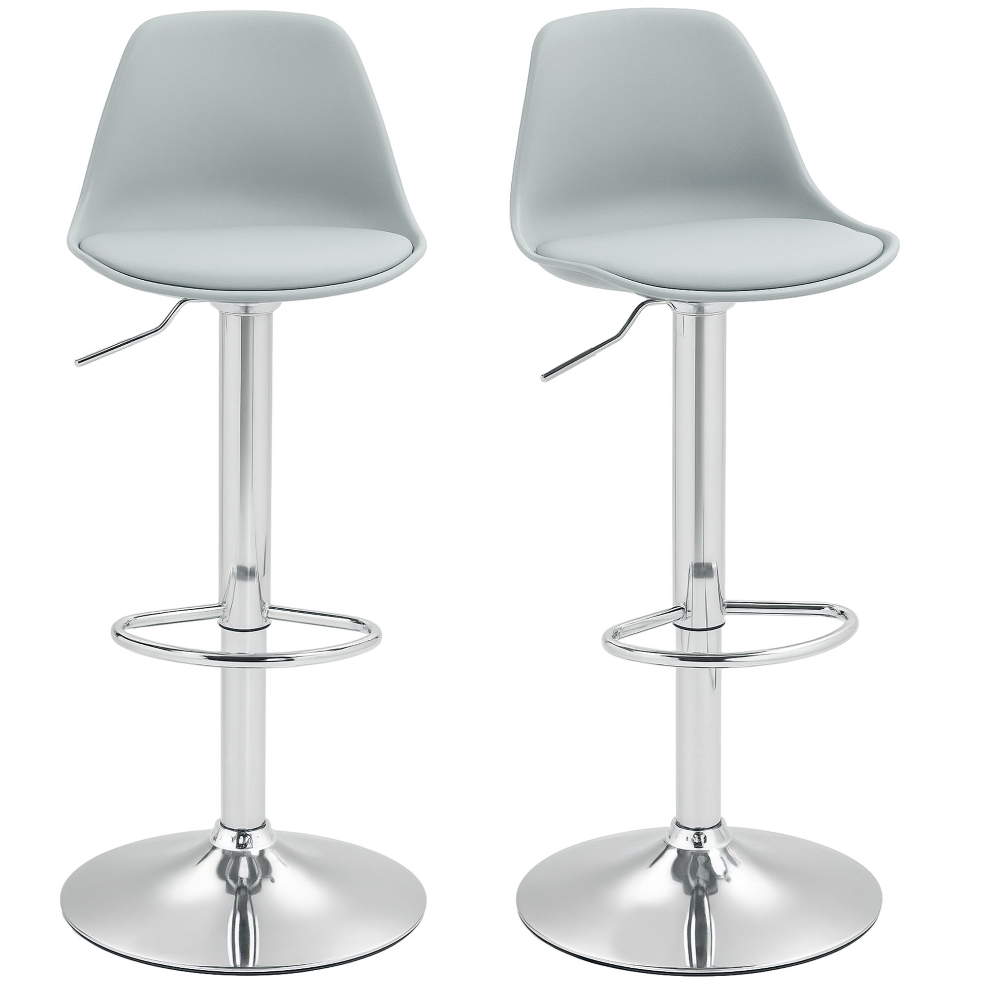 Bild von HOMCOM Barhocker 2er Set, Gepolstert Barstuhl mit Stahlgestell, Lehne, Höhenverstellbar Küchenstühle mit Fußstütze 360° Drehbar Tresenhocker für Küche, Wohnzimmer, Esszimmer, Kunstleder Grau   Aosom