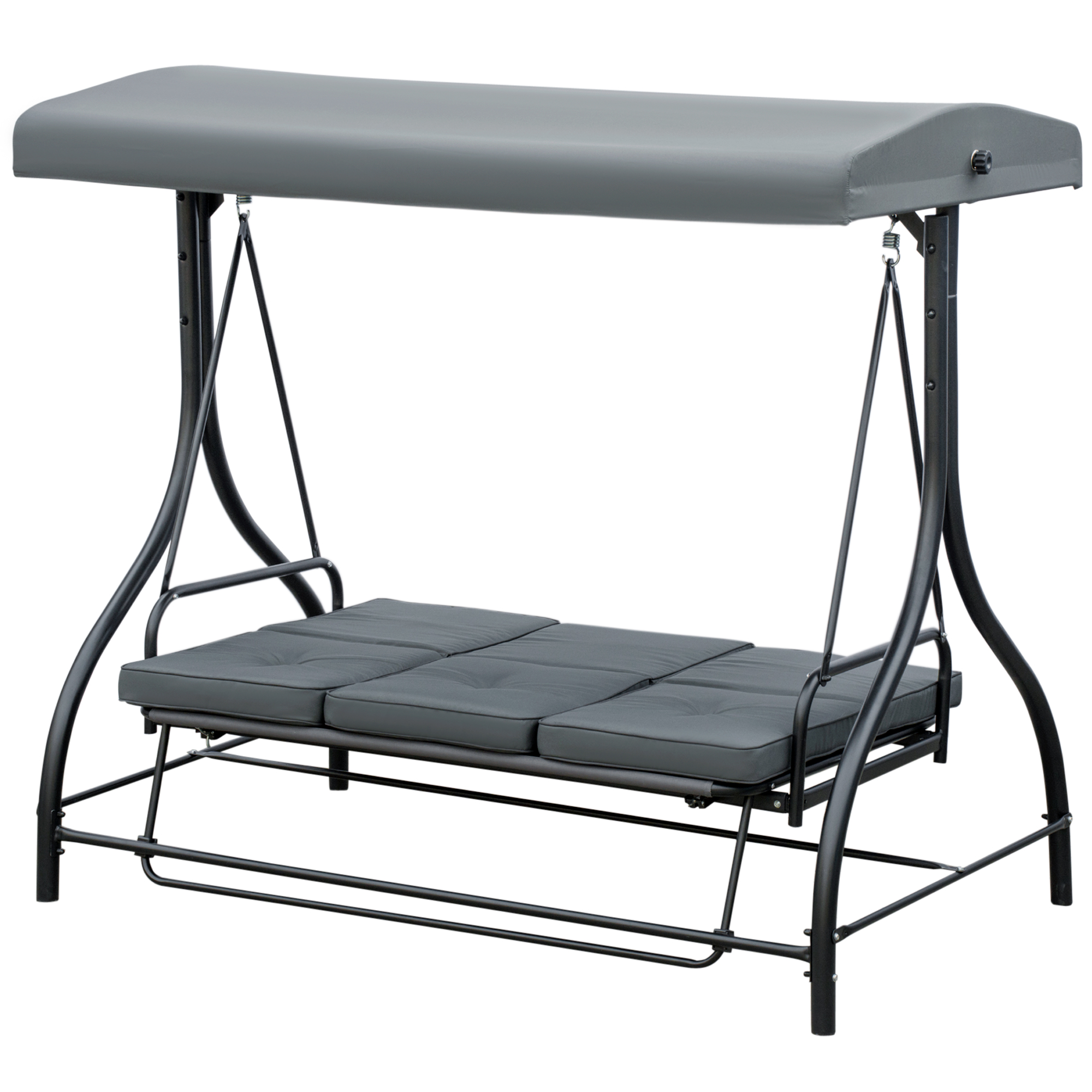 Bild von Outsuuny 2 in 1 Hollywoodschaukel mit Liegefunktion 3-Sitzer Gartenschaukel mit verstellbarem Sonnendach, Schaukelbank belast bis 240kg, Gartenliege für Garten, Terrasse, 195x117x175 cm, Dunkelgrau   Aosom