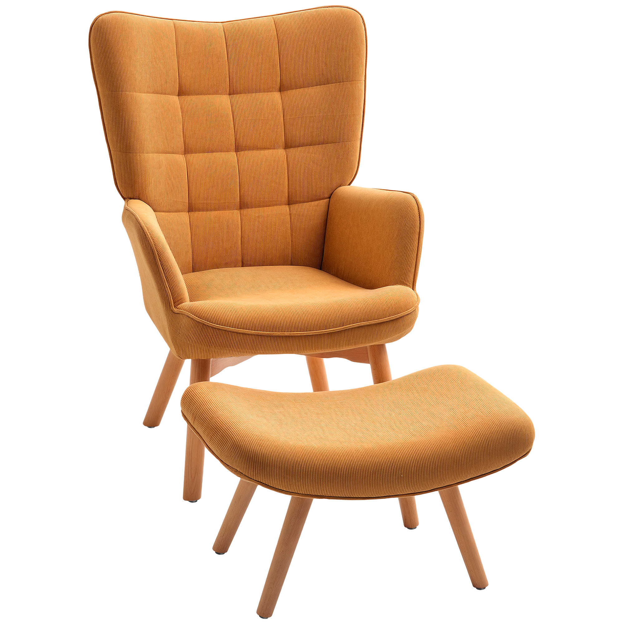Bild von HOMCOM Sessel mit Hocker, Ohrensessel mit Hoher Rückenlehne, Holzbeine, Loungesessel mit getuftetem Design, Cord-Optik, für Wohnzimmer, Braun   Aosom