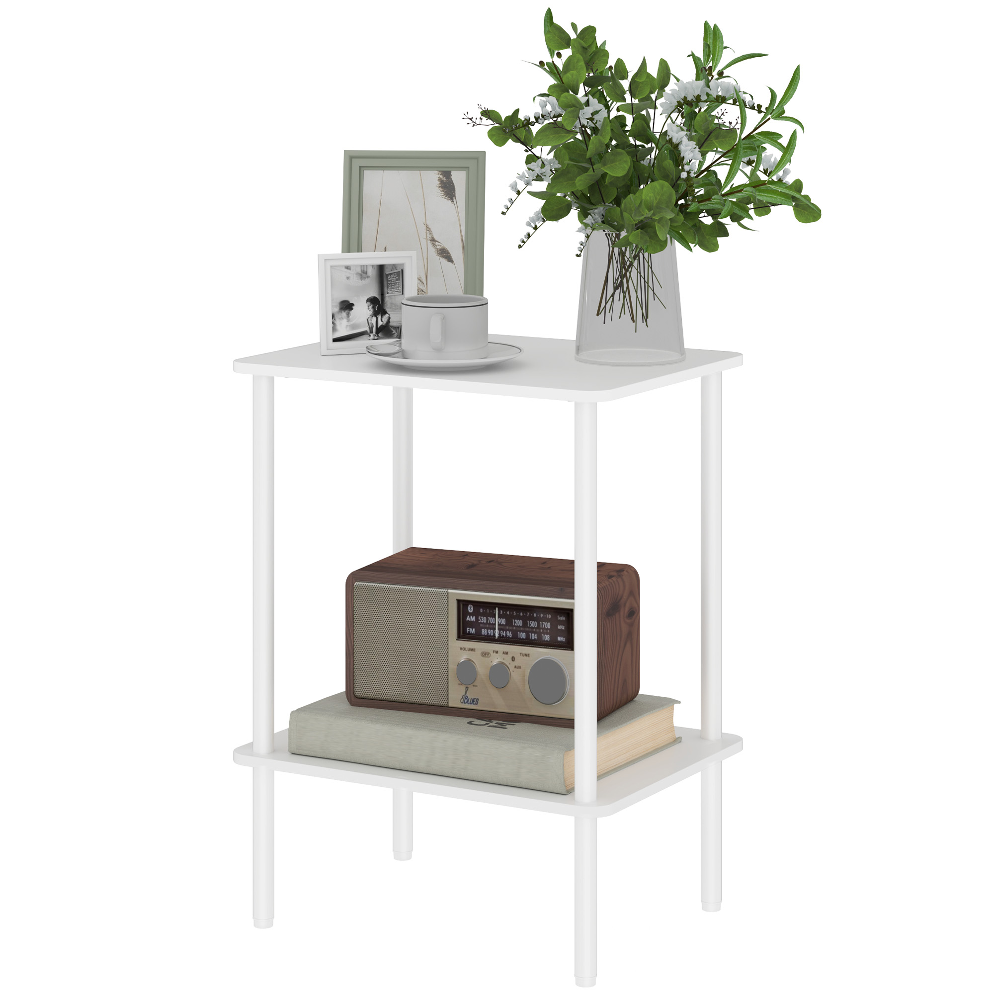 Bild von HOMCOM Beistelltisch, 2-stufiger Couchtisch mit Aufbewahrungsfach und Metallrahmen, Moderner Kaffeetisch für Wohnzimmer, Schlafzimmer, Weiß   Aosom