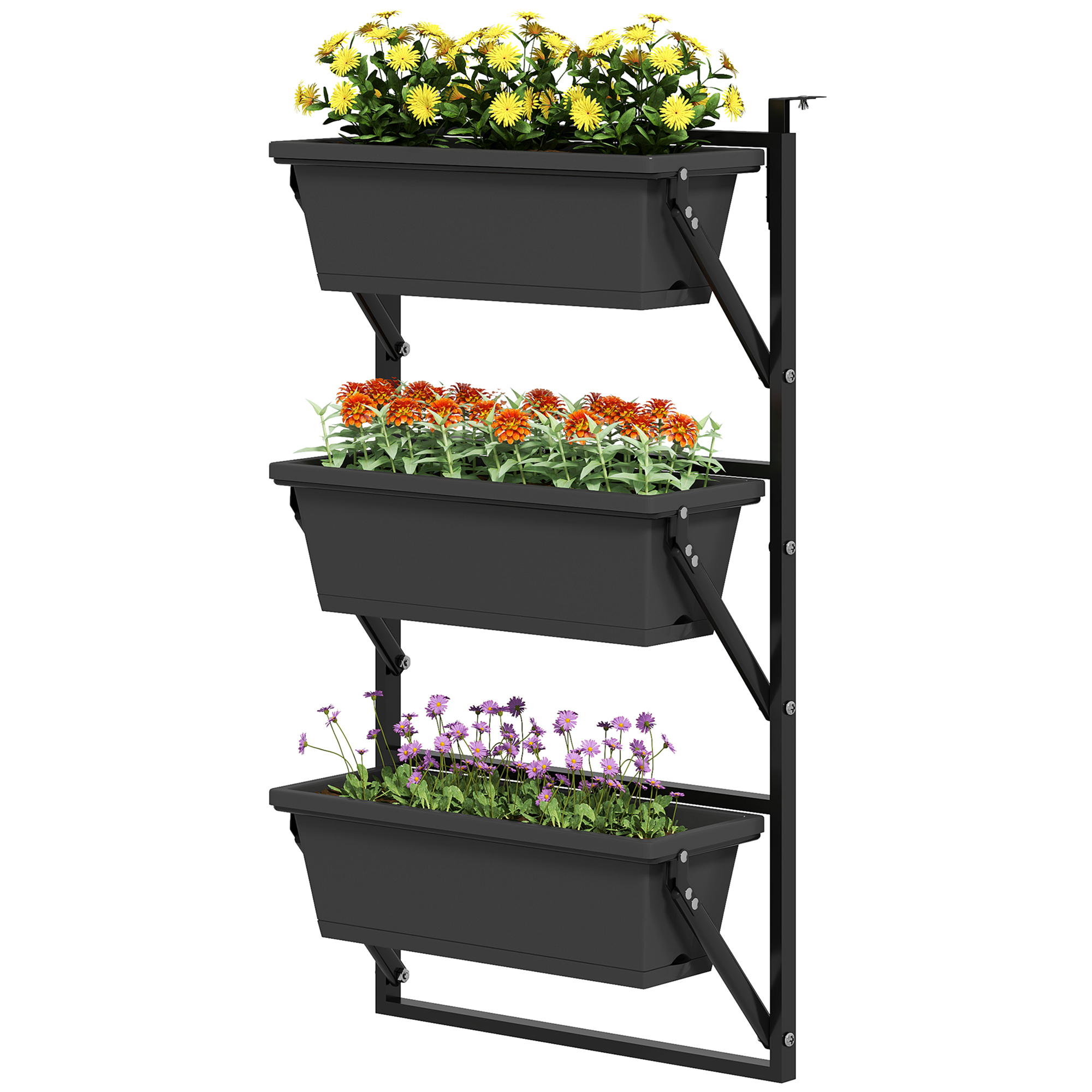 Bild von Outsunny 3er Set Blumentopf Pflanzkübel mit Löcher, 56x42 cm Pflanztöpfe, eckig Pflanztopf, Kunststoff Blumenkübel für Tomaten und Blumen, Pflanzentopf für Garten Balkon, Dunkelgrau   Aosom