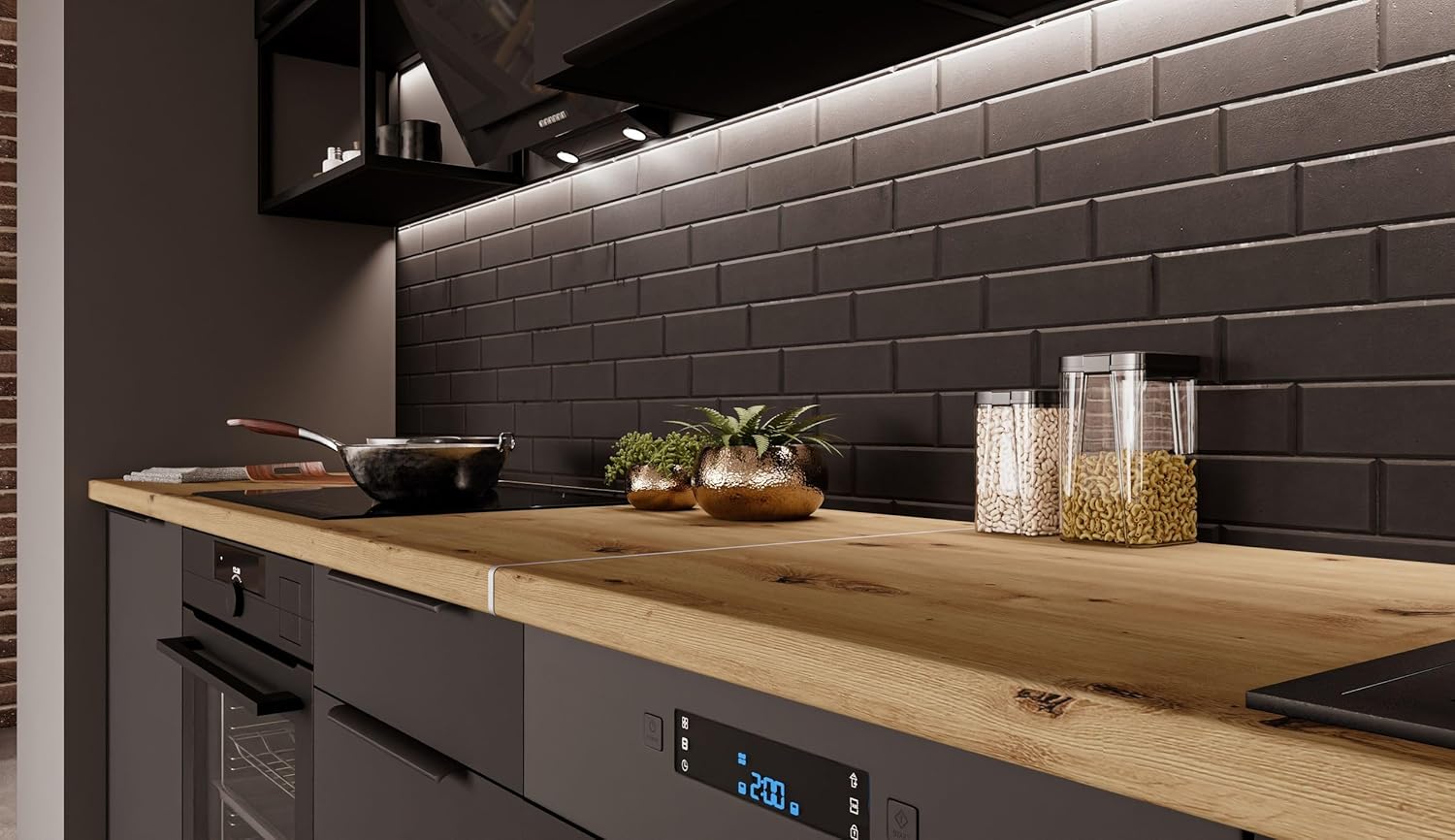 Bild von Küchen-Preisbombe Küchenzeile SIENA BASIC LOFT 280 cm Küchenblock Küche Einbauküche Schwarz matt