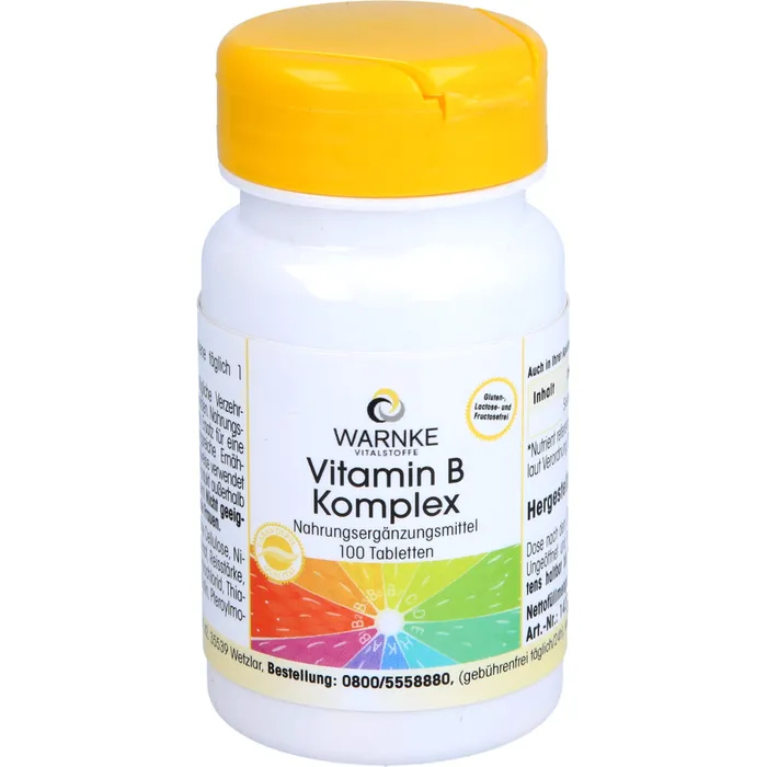 Bild von Vitamin B Komplex - 100 Tabletten - hochdosiert - mit 200μg Biotin & 150μg Folsäure - enthält alle B-Vitamine - vegan | Warnke Vitalstoffe - Deutsche Apothekenqualität