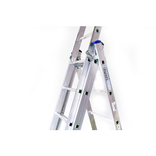Bild von Mehrzweckleiter SZ Metall, 3-teilig, mit 3 x 10 Sprossen, bis 150 kg, EN 131, Quertraverse, Spreizsicherung, Aluminium