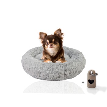 Bild von Rohrschneider - Hundebett Donut | inkl. Hundekotbeutel Set | Flauschiges Hundekissen für kleine Hunde | rundes Hundesofa großes Kissen | Tierbett waschbar | Hundekorb Kuschel Bett | Gr. S Ø ca. 50 cm