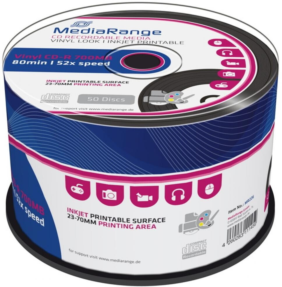Bild von Mediarange CD-Rohling 50 CD-R printable vinyl black dye 80Min 700MB 52x Spindel