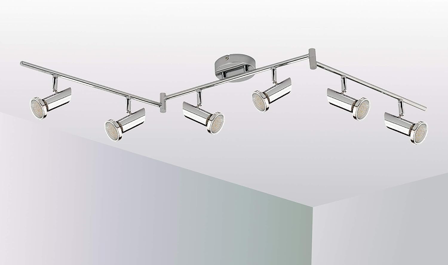 Bild von TRANGO LED Deckenspots, 6-flammig 2000-068 LED Wohnzimmer Lampe MIA in Chrom-Optik inkl. 6x 3 Watt GU10 LED Leuchtmittel - Deckenlampe - Deckenstrahler - Deckenleuchte, Schlafzimmer Leuchte schwenkbar und drehbar