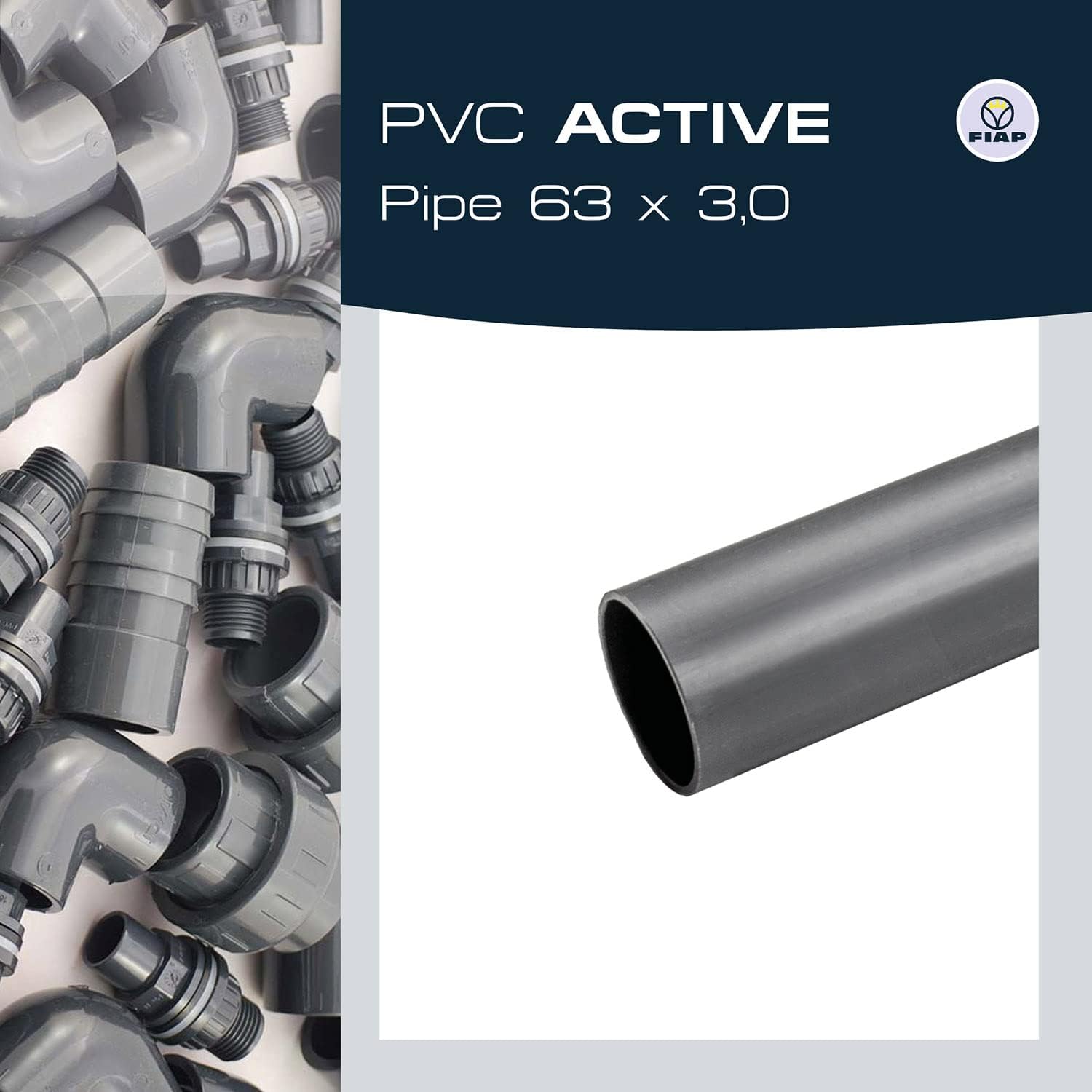 Bild von FIAP PVC Active Pipe 63 x 3,0 per Meter - PVC - Druckrohr - Verbindungsrohr - 10 bar - Fitting - Teichbau - Pool - Ø 63 mm