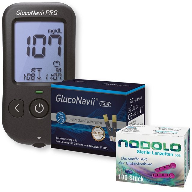 Bild von GlucoNavii Blutzuckermessgerät Pro in MMOL, Blutzuckermessgerät komplettset, Ink. 60 Blutzucker Teststreifen, 110 Lanzetten und 1 Lanzettiergerät