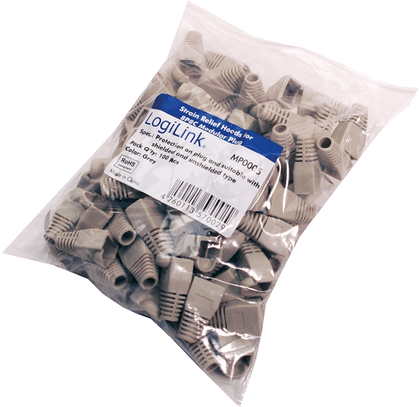 Bild von LogiLink Knickschutzhülle 100 Stück grau für RJ45 Anschluss (LG-1264)