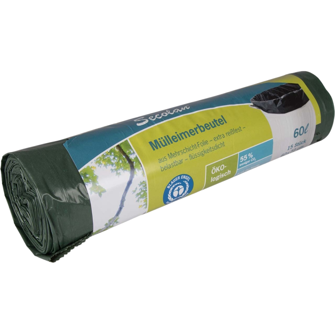 Bild von Secolan® Mülleimerbeutel, Material Recycling-Polyethylen, 60 Liter, grün, 15 Stück