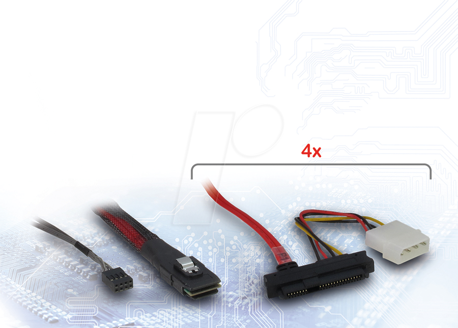 Bild von 0.50m Inter-Tech SAS Adapterkabel SFF-8087 Stecker auf 4xSFF-8482 Schwarz/Rot