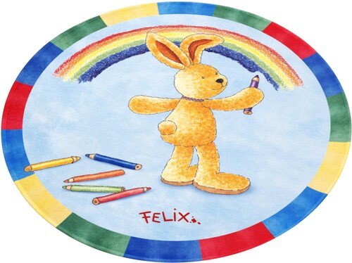 Bild von Felix der Hase Kinderteppich »FE-412 Regenbogen«, rund, 6 mm Höhe, Stoff Druck, weiche Mircofaser, Kinderzimmer