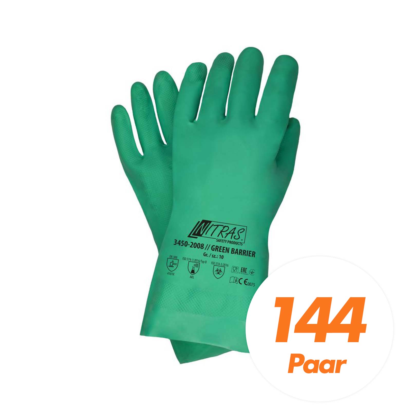 Bild von NITRAS Green Barrier 3450 Nitrilhandschuhe Schutzhandschuhe grün VPE 144 Paar Größe:11